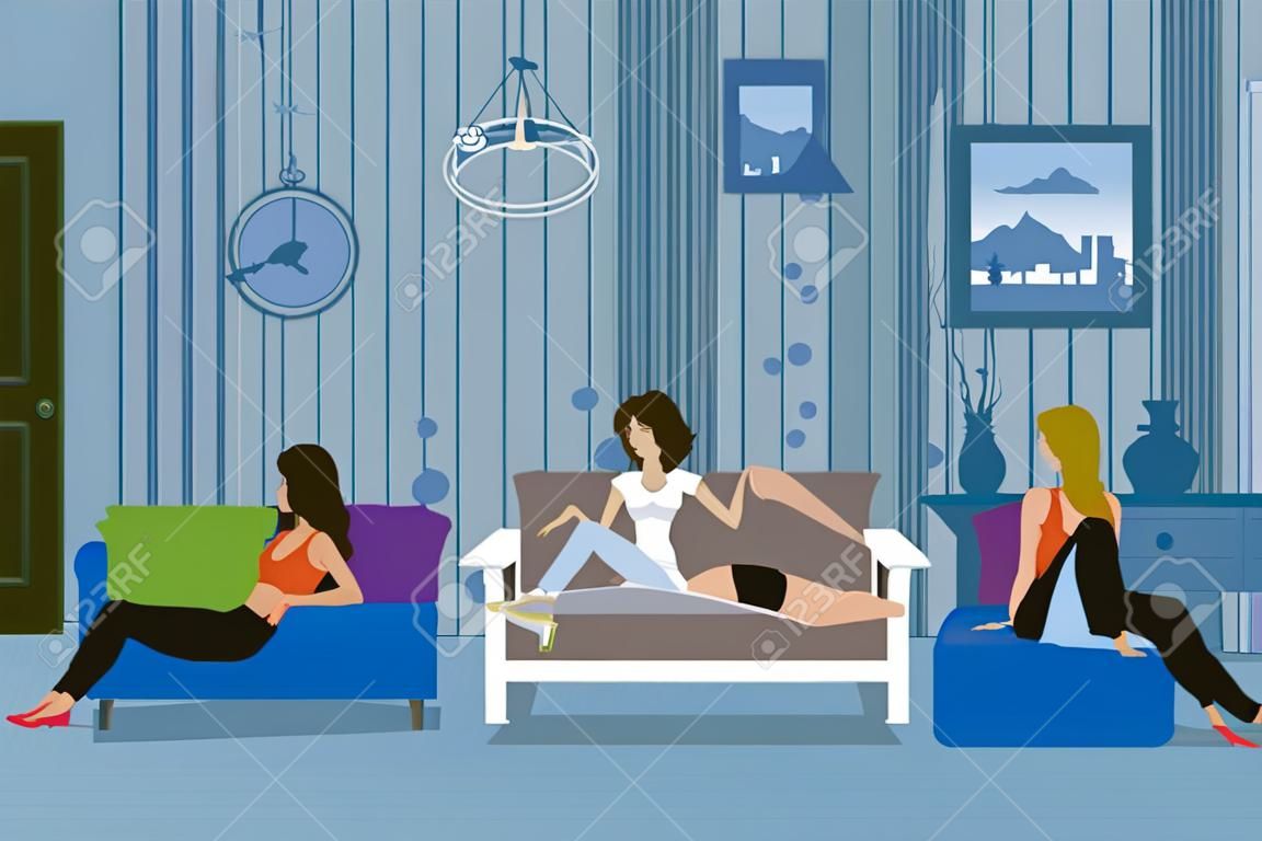 Mulheres conversando e relaxando em Couch
