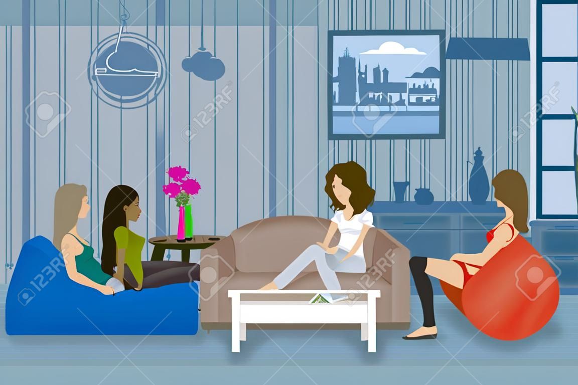 Mulheres conversando e relaxando em Couch