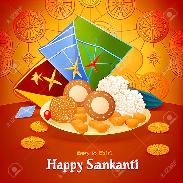 Easy to edit vector illustration of Happy Makar Sankranti background