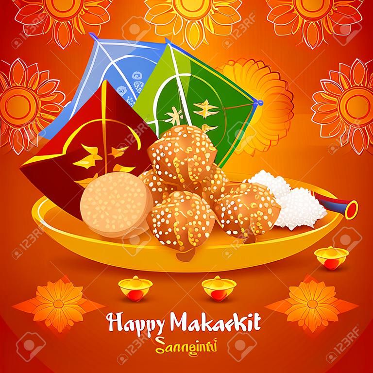 Easy to edit vector illustration of Happy Makar Sankranti background