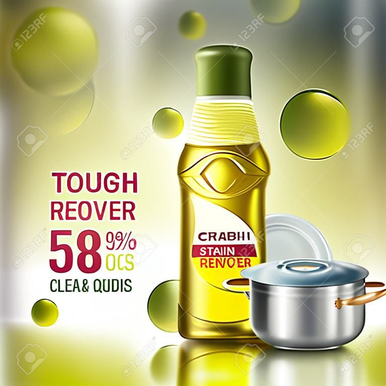 Bannière publicitaire de lave-vaisselle liquide détachant résistant pour ustensiles propres et frais
