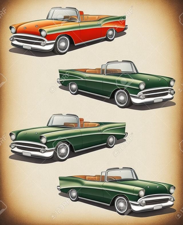 Conjunto de quatro ilustração de carro clássico
