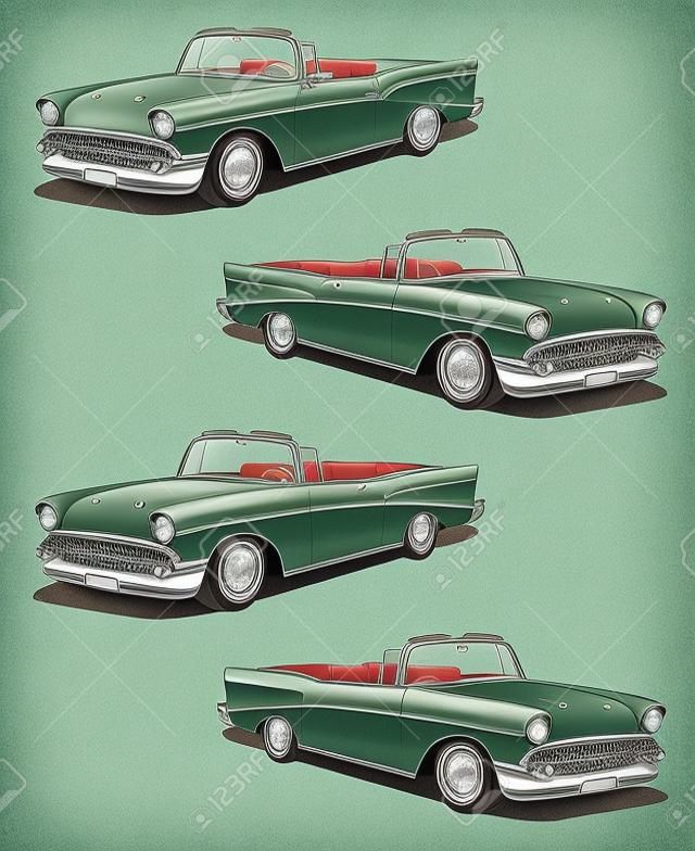 Set van vier klassieke auto illustraties