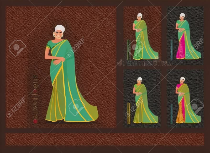 Vector illustratie van Indiase vrouwen met verschillende Saree concepten