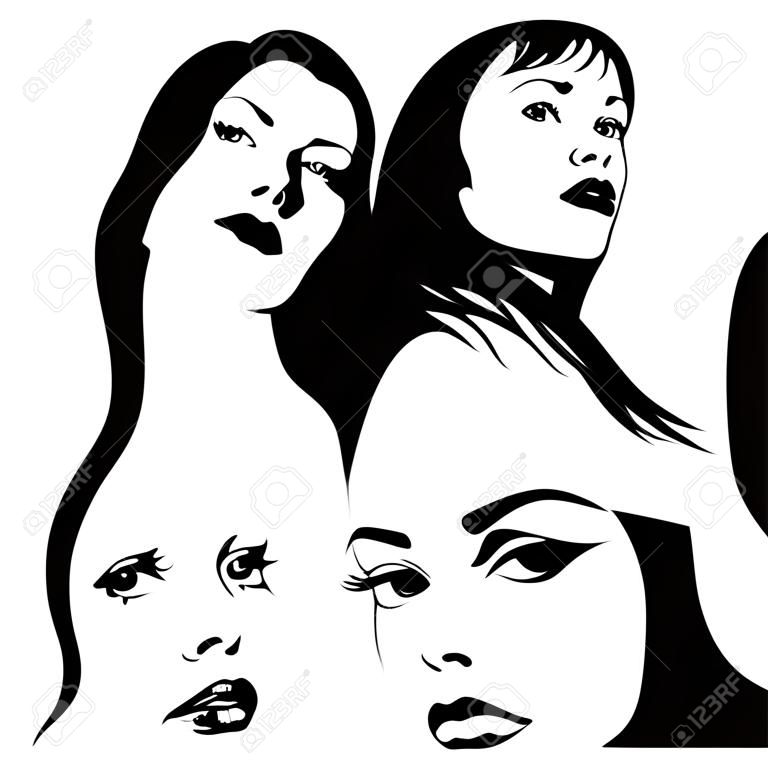 Astratto donne faccia Silhouettes Set in bianco e nero