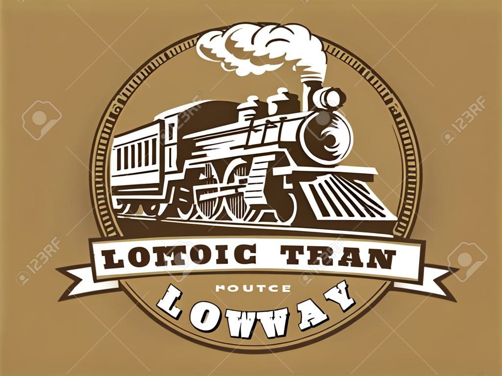 Ilustração locomotiva, design de emblema de estilo vintage