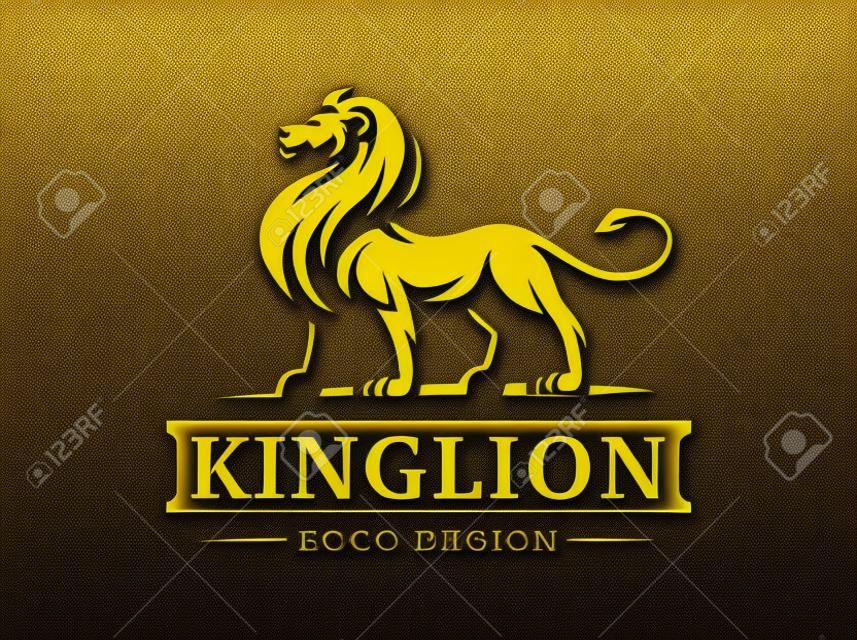 Gold lion logo - vector illustration, emblem design on black background