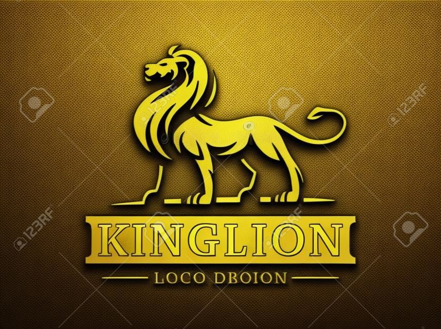 Logotipo de leão de ouro - ilustração vetorial, design de emblema no fundo preto