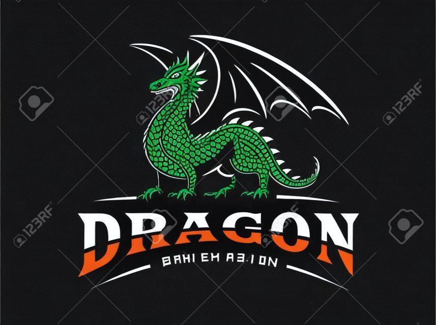 Draken logo - vector illustratie, embleem op donkere achtergrond