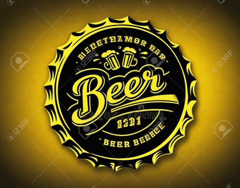 キャップ - ベクトル図では、暗い背景にエンブレム醸造所デザインのマグカップ ビールのロゴ