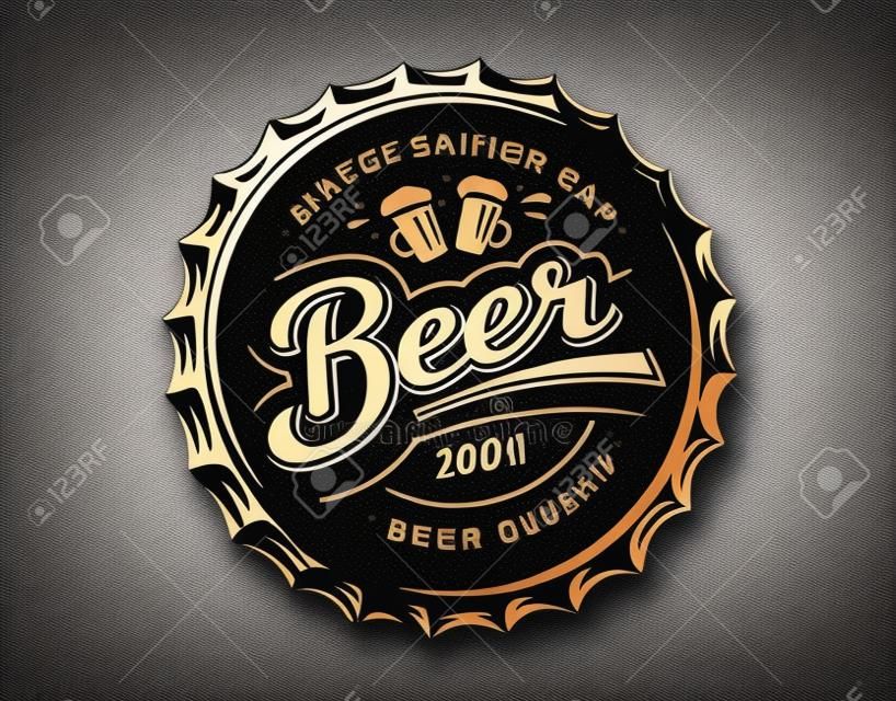 Mug bier logo op de dop - vector illustratie, embleem brouwerij ontwerp op donkere achtergrond