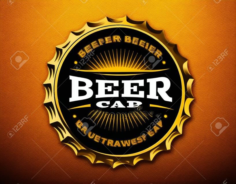 Логотип пива на крышке - векторный рисунок, эмблема дизайн пивоваренного завода на темном фоне