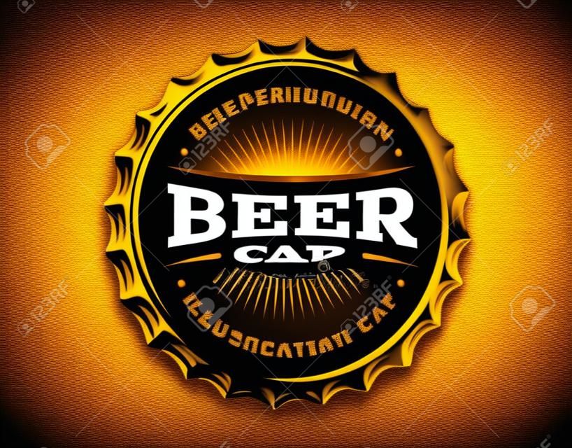 キャップ - ベクトル図では、暗い背景にエンブレム醸造所デザインのビールのロゴ