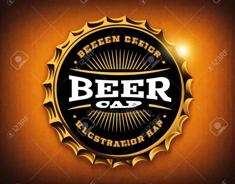 キャップ - ベクトル図では、暗い背景にエンブレム醸造所デザインのビールのロゴ