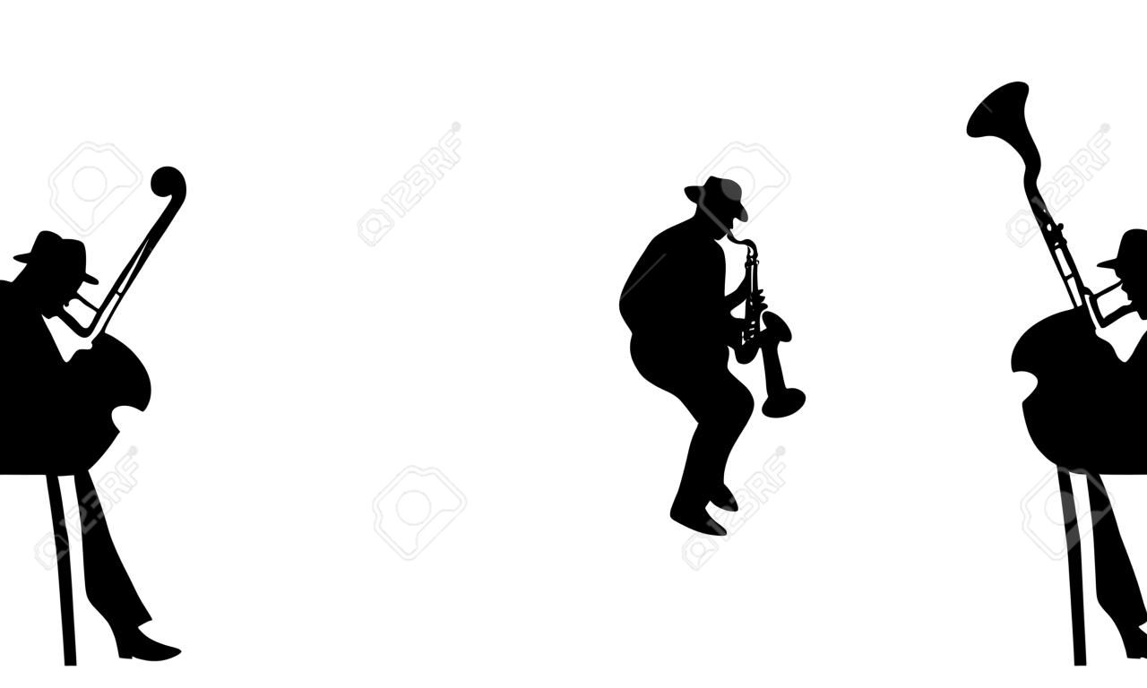 Jazz Trio Musiker auf weißem Hintergrund. Silhouetten-Illustration