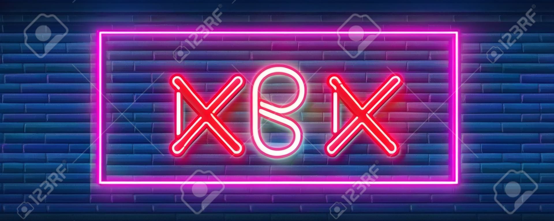 Adult shop logo, night sign in neon style. Neon sign, a symbol for  adult shop promotion. Adult Store. Bright banner, nightly advertising. Vector Illustration. Editing text neon sign. Neon alphabet