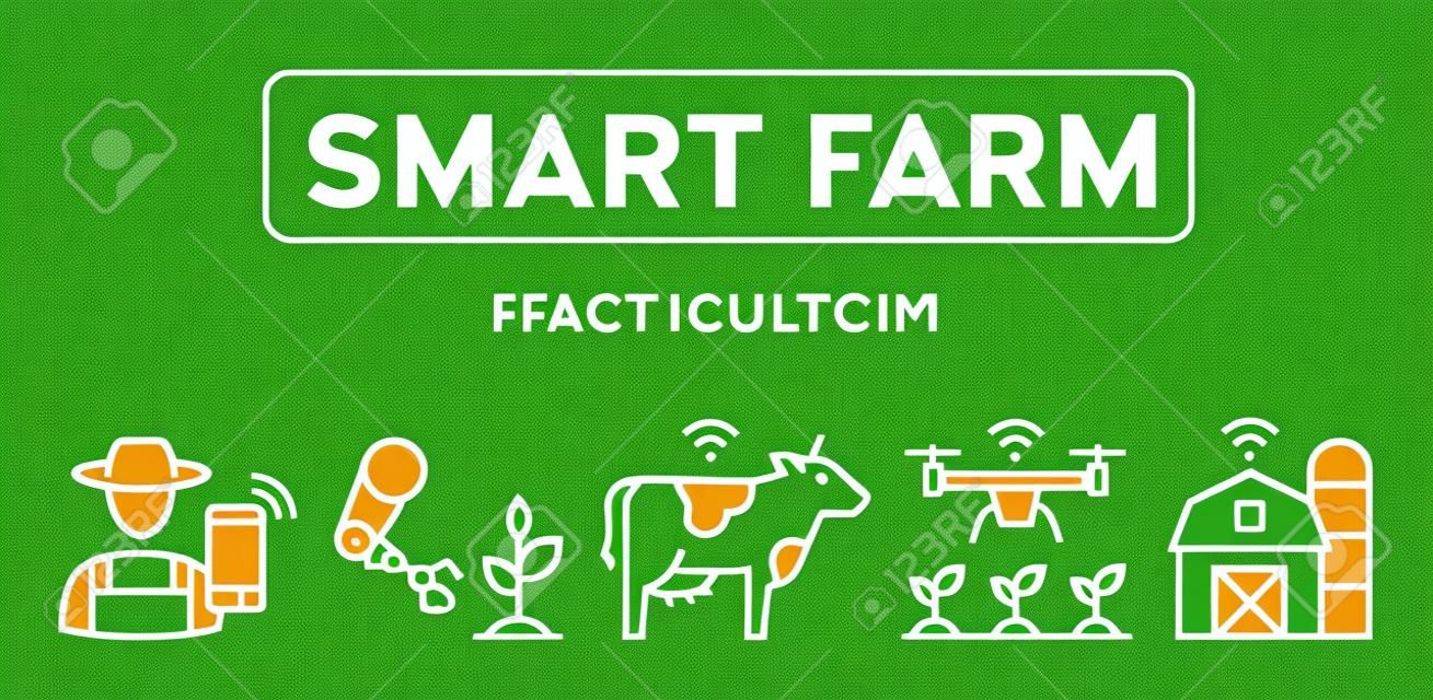 Vector smart farm icon illustration. Technology agriculture logo signs concept. Modern digital farming banner concept. Innovation farmer management background design