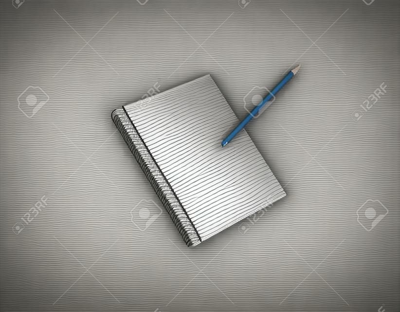 cuaderno cuadriculado flotando en el aire con un lápiz al lado. concepto minimalista de educación, estudio, regreso a la escuela e ideas. representación 3d