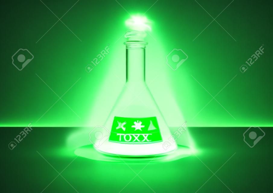 Química Tóxica - um produto químico brilhante em uma garrafa.