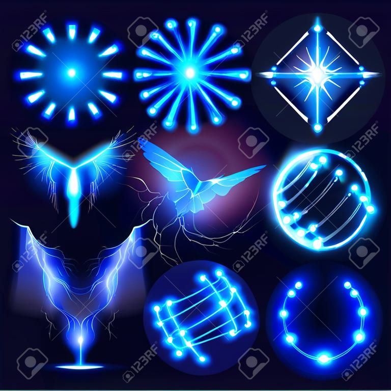 Vector special effects Collection. Set of various light effects and symbols, vector illustration.