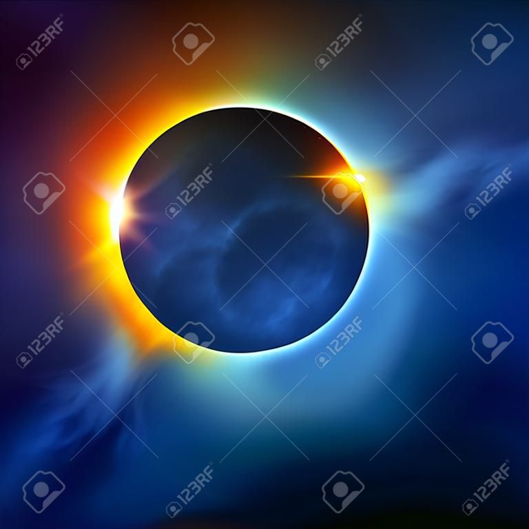 Una eclisse totale di Sole Drammatica illustrazione eclissi solare.