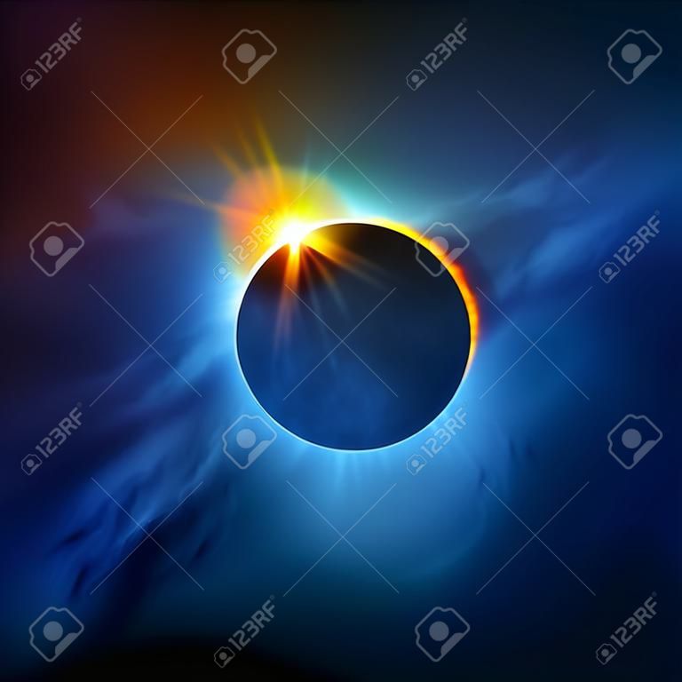 Un eclipse total del Sol Dramática ilustración Eclipse solar.