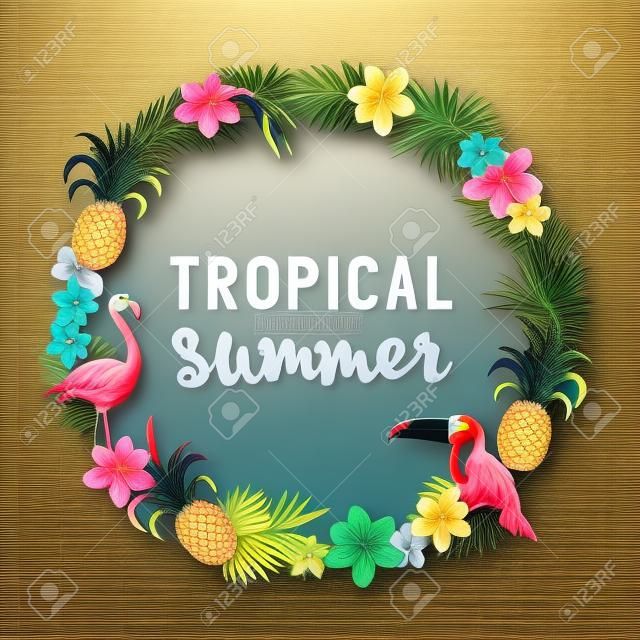 Tropical Wreath. Including flamingo, Palms, Toucans, Bird of paradise flowers and pineapples.
