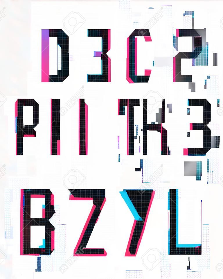 Split Glitch Letters, destorted and broken letters type. Vector illustration.