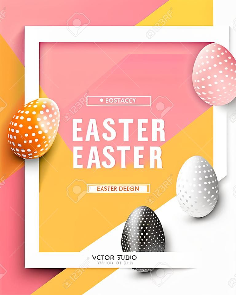 An abstract Easter Frame Design with 3D effects and room for promotion / holiday messages. Vector illustration