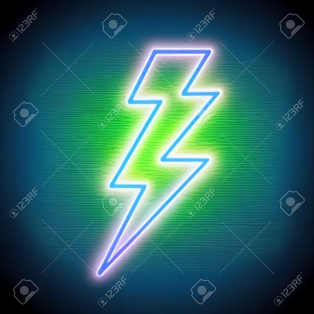 A blue neon electric lightning bolt vector sign.