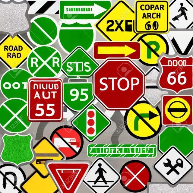 Collage van weg- en verkeersborden