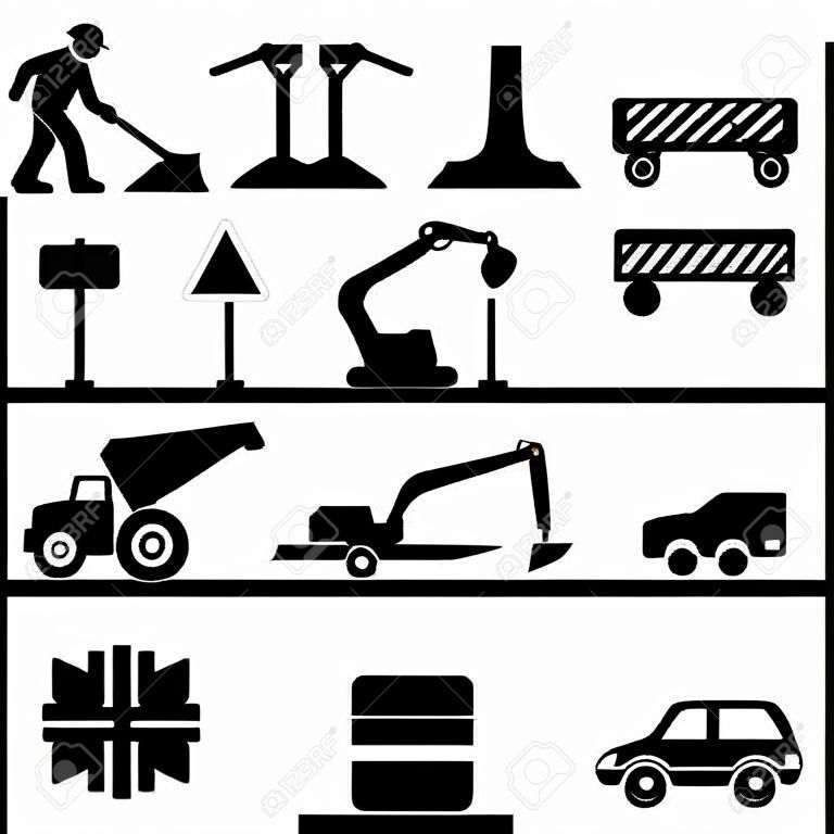 Közúti javítás, építés és karbantartás ikon készlet