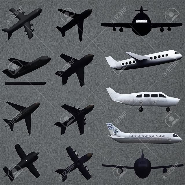 Różne samoloty w czerni