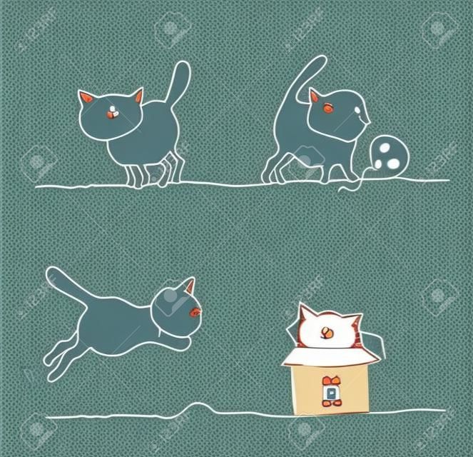 Set of funny cartoon cats, vector illustrations