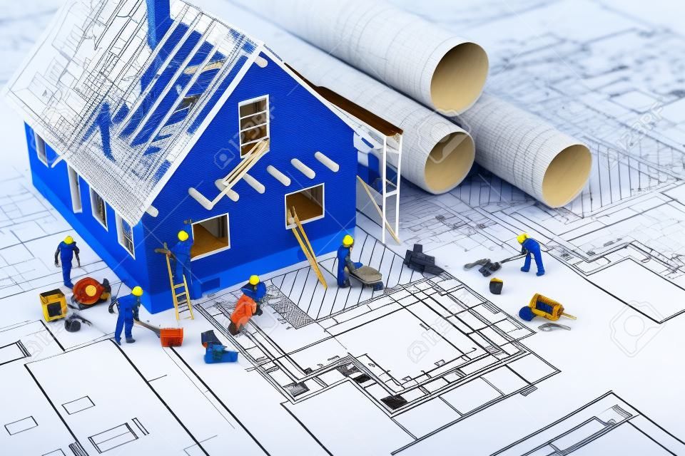 la construcción de la casa en planos con proyecto de construcción trabajador