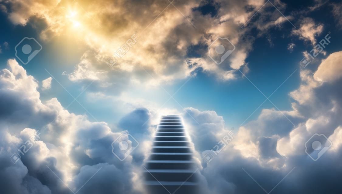빛을 향해 하늘 하늘로 이어지는 계단