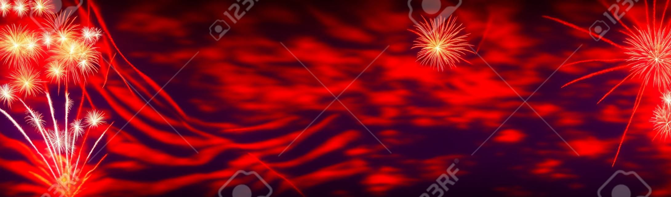American Flags At Sunset With Fireworks - Abstract Defocused Composition