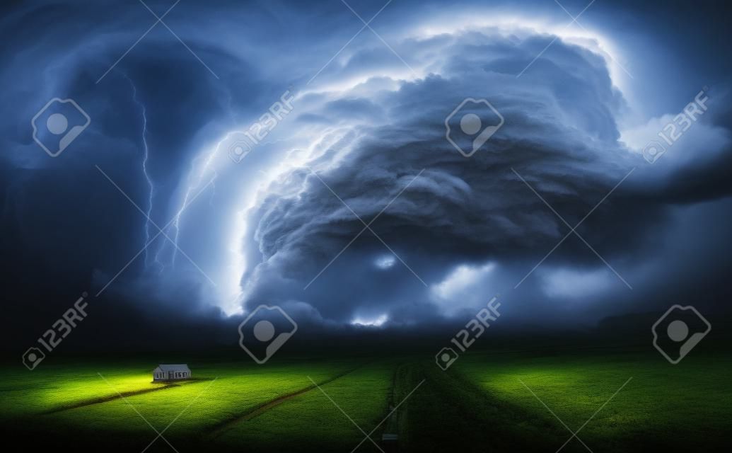 Tornado in stürmischer Landschaft - Klimawandel und Naturkatastrophen-Konzept