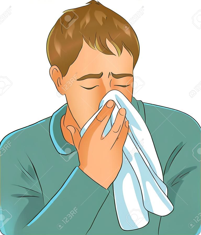 Estornudos hombre. Vector imagen de un hombre estornudar en un pañuelo. Una versión más de la imagen se puede encontrar en mi galería