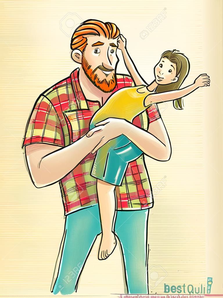 Illustration in cartoon style. big strong man and his little fragile woman