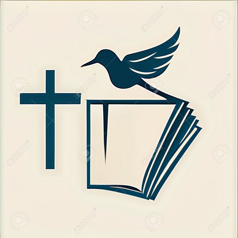 Kerk. Cros, duif, en bijbel pictogram