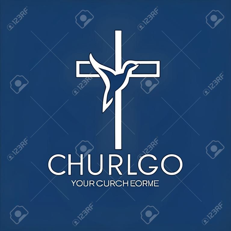 教会のロゴ。鳩、クロス、火炎、アイコン