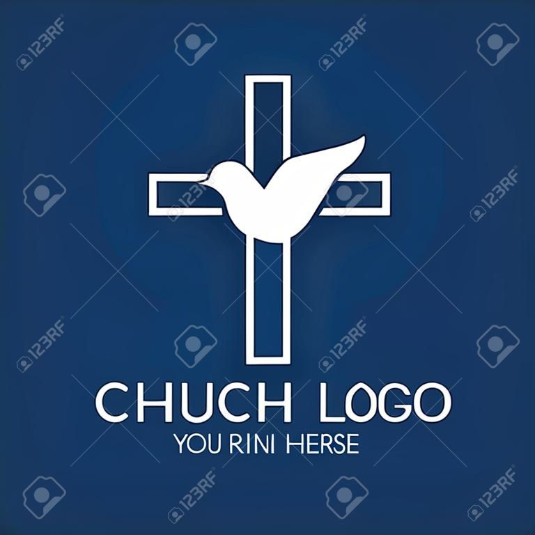 교회 로고. 비둘기, 십자가, 불꽃, 아이콘