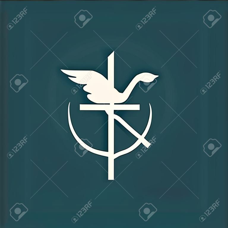 교회 로고. 십자가, 예수 물고기, 비둘기, 아이콘