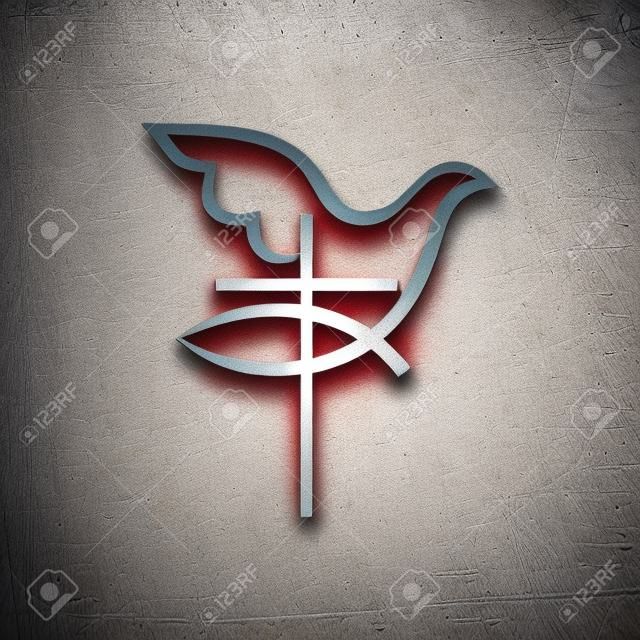 十字教堂标志耶稣鱼鸽子图标