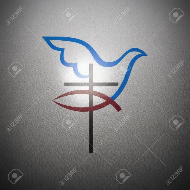 十字教堂标志耶稣鱼鸽子图标