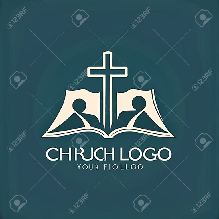 Kilise logosu. Üyelik, incil, dostluk, insanlar, siluet, çapraz, simge, sembol