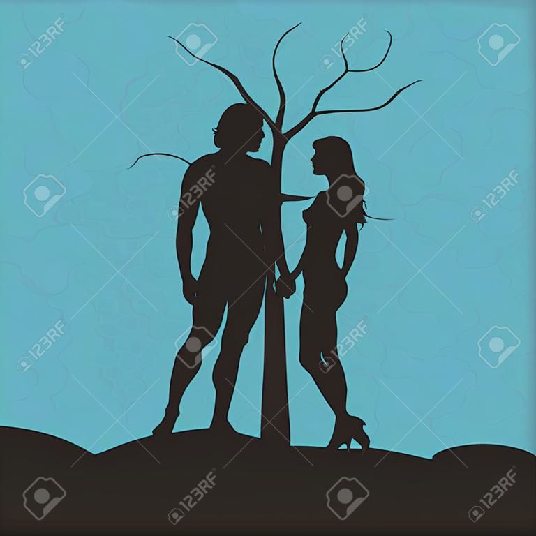 Adam und Eva. Silhouette, von Hand gezeichnet