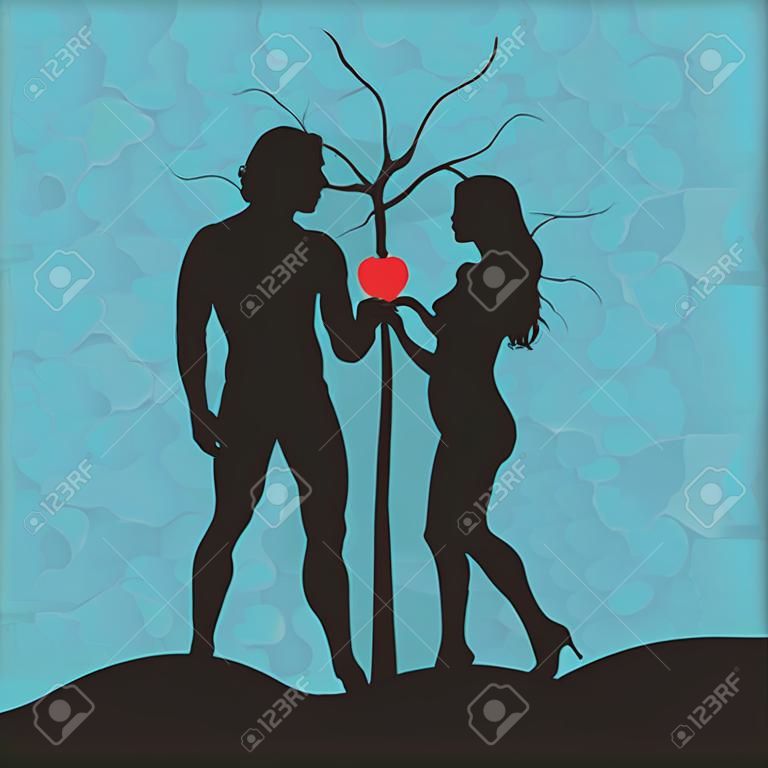 Adam und Eva. Silhouette, von Hand gezeichnet