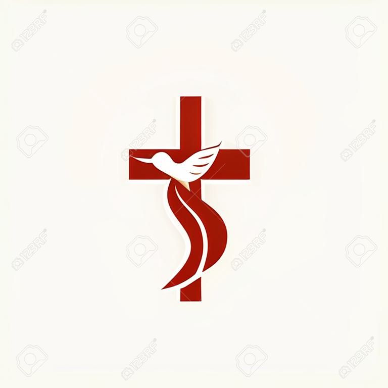 教堂的標誌。十字架和鴿子，聖靈的象徵